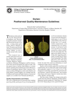 Durian: Postharvest Quality-Maintenance Guidelines