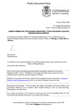 (Public Pack)Agenda Document for Cabinet Member for the Planning
