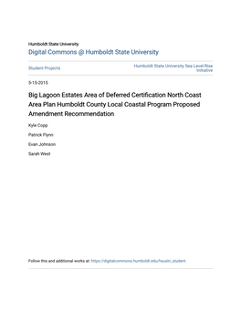 Big Lagoon Estates Area of Deferred Certification North Coast Area Plan Humboldt County Local Coastal Program Proposed Amendment Recommendation