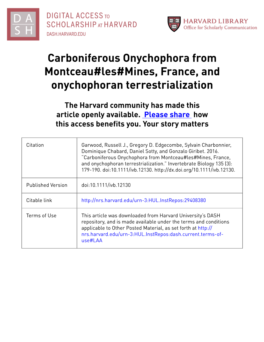 Mines, France, and Onychophoran Terrestrialization