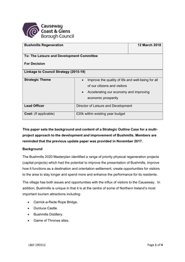 L&D 190312 Page 1 of 4 Bushmills Regeneration 12 March 2018 To