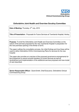 Oxfordshire Joint Health and Overview Scrutiny Committee