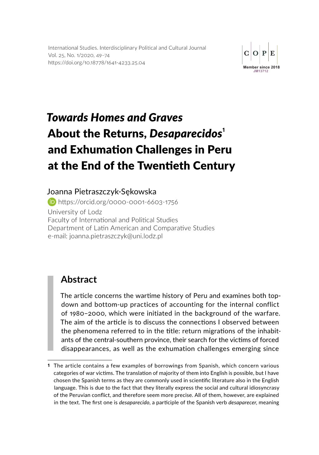 Towards Homes and Graves. About the Returns, Desaparecidos And