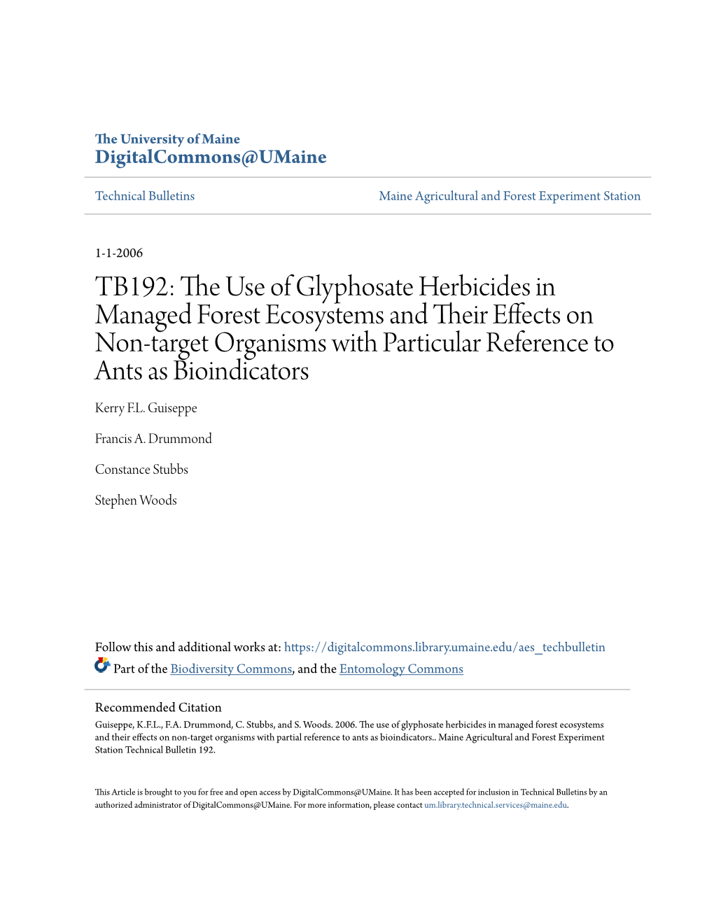 The Use of Glyphosate Herbicides in Managed Forest Ecosystems and Their Effects on Non-Target Organisms with Partial Reference to Ants As Bioindicators