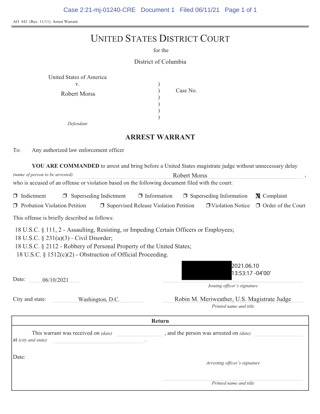 UNITED STATES DISTRICT COURT for the District of &ROXPELD