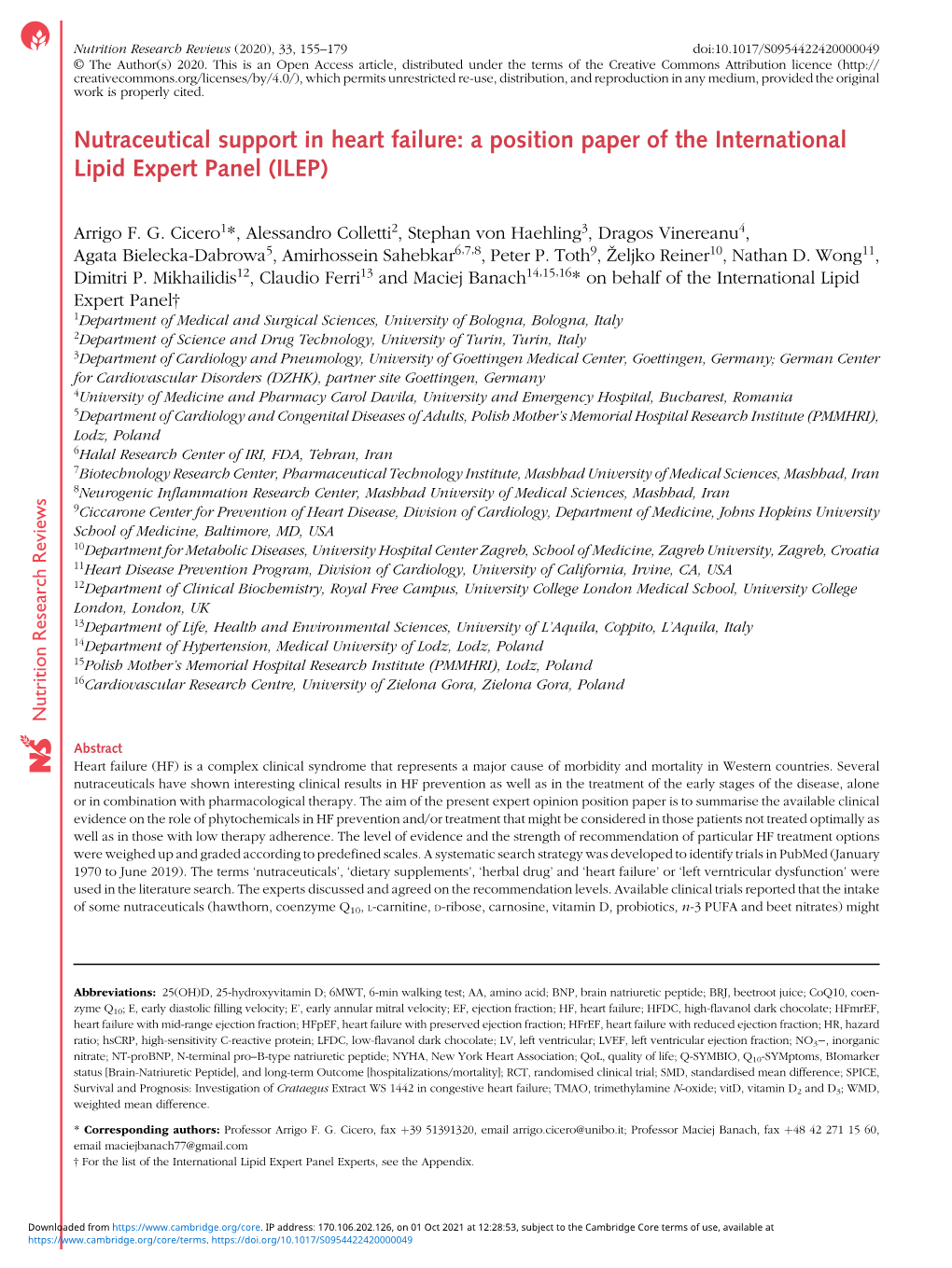 Nutraceutical Support in Heart Failure: a Position Paper of the International Lipid Expert Panel (ILEP)