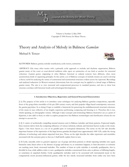 Tenzer, Theory and Analysis of Melody In