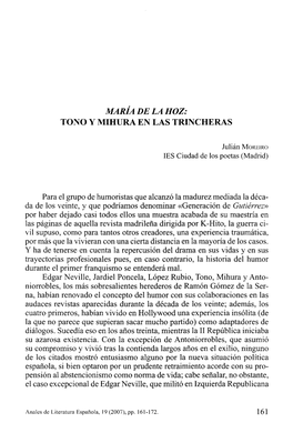María De La Hoz: Tono Y Mihura En Las Trincheras