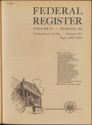 Federal Register Volume 31 • Number 182