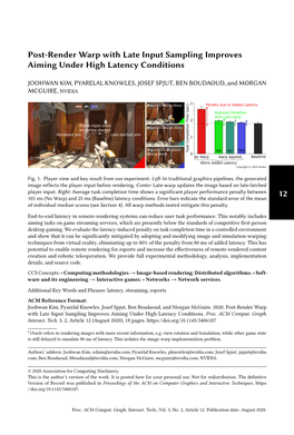 Post-Render Warp with Late Input Sampling Improves Aiming Under High Latency Conditions