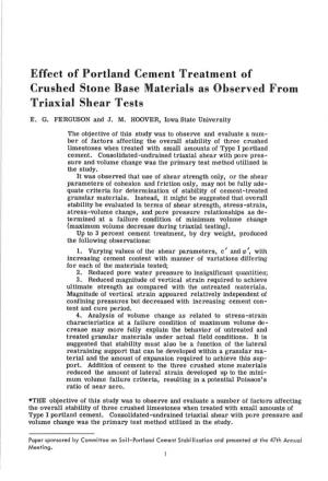 Effect of Portland Cement Treatment of Crushed Stone Base Materials As