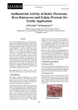 Antibacterial Activity of Rubia Tinctorum, Rosa Damascene And