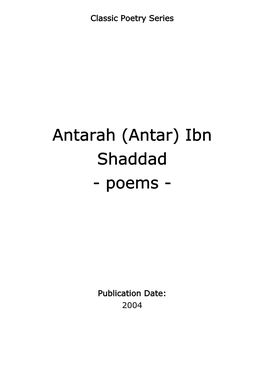 Antarah (Antar) Ibn Shaddad - Poems