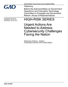 Urgent Actions Are Needed to Address Cybersecurity Challenges Facing the Nation