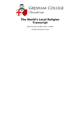The World's Local Religion Transcript