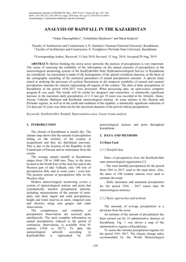 Analysis of Rainfall in the Kazakhstan