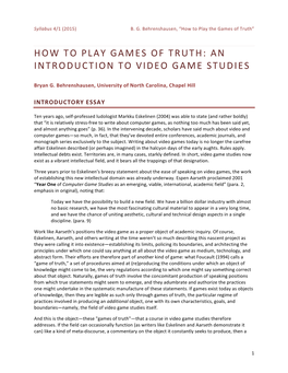 An Introduction to Video Game Studies