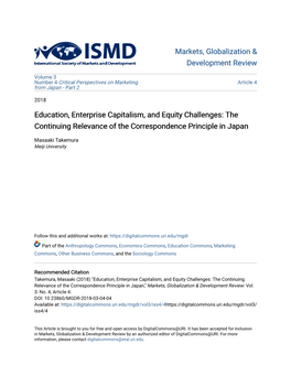 Education, Enterprise Capitalism, and Equity Challenges: the Continuing Relevance of the Correspondence Principle in Japan