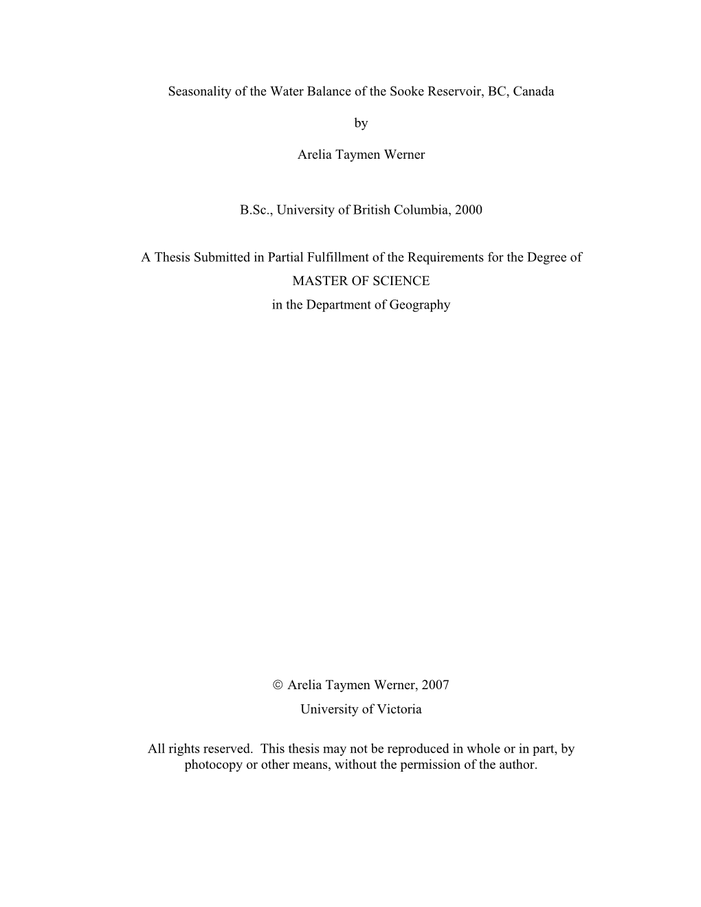 Seasonality of the Water Balance of the Sooke Reservoir, BC, Canada