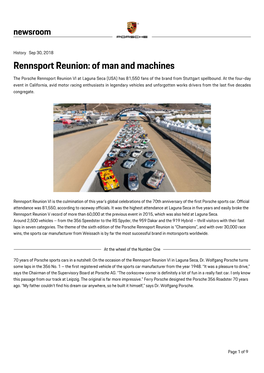 Rennsport Reunion: of Man and Machines the Porsche Rennsport Reunion VI at Laguna Seca (USA) Has 81,550 Fans of the Brand from Stuttgart Spellbound