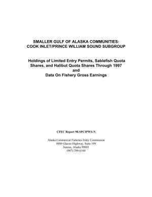 Smaller Gulf of Alaska Communities: Cook Inlet/Prince William Sound Subgroup