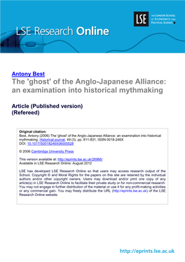 Of the Anglo-Japanese Alliance: an Examination Into Historical Mythmaking