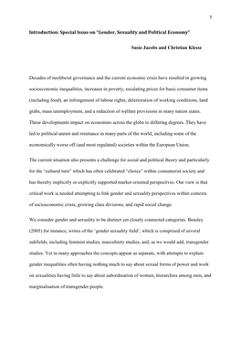 Gender, Sexuality and Political Economy”