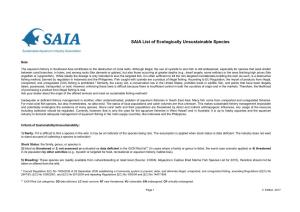 SAIA List of Ecologically Unsustainable Species