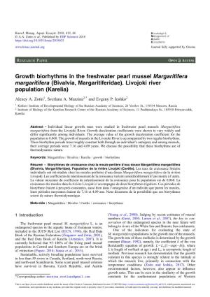 Growth Biorhythms in the Freshwater Pearl Mussel Margaritifera Margaritifera (Bivalvia, Margaritiferidae)