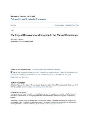 The Exigent Circumstances Exception to the Warrant Requirement