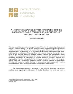 A Narrative Analysis of the Jerusalem Council Discourses: Table Fellowship and the Implicit Theology of Salvation