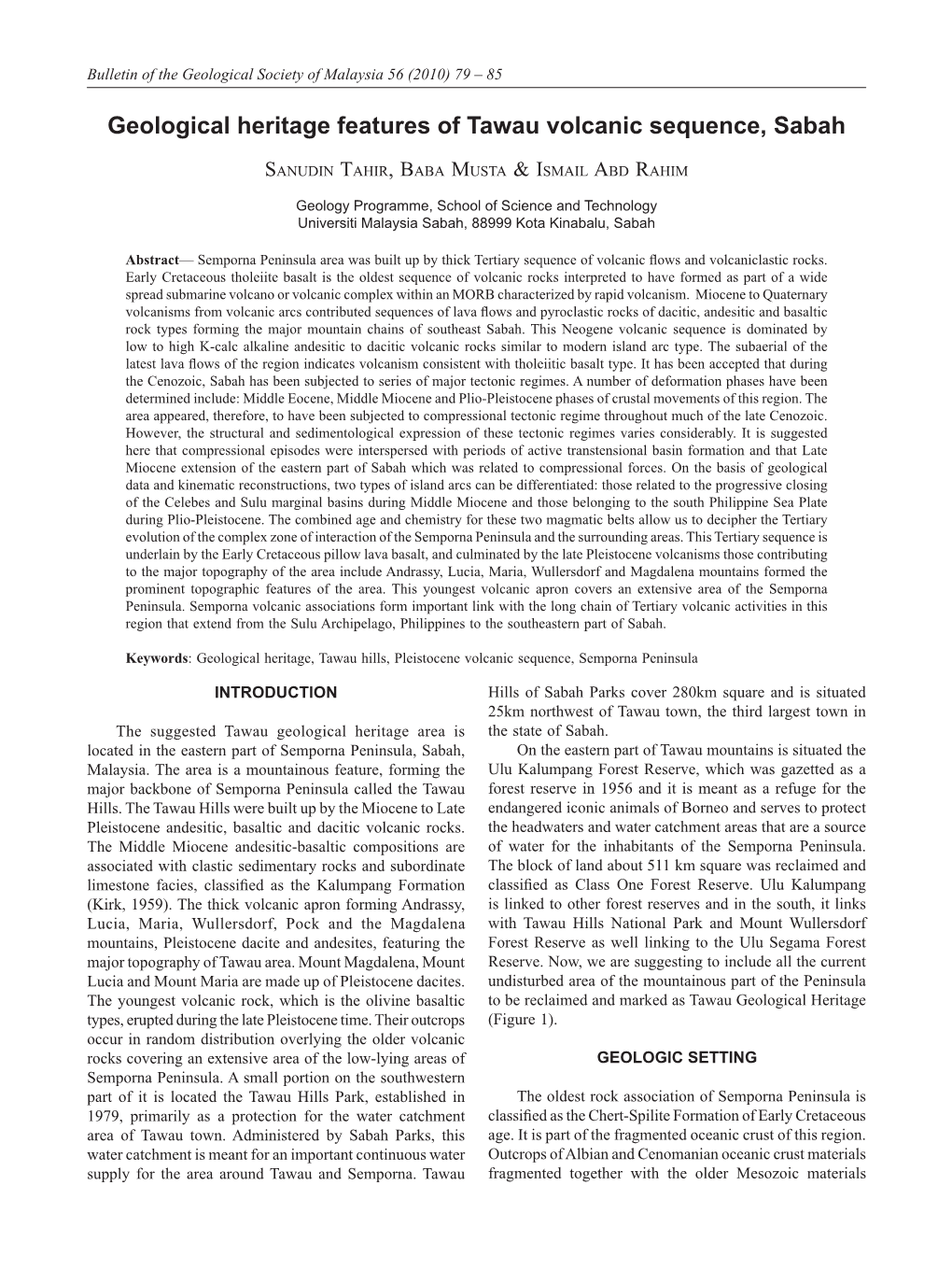 Geological Heritage Features of Tawau Volcanic Sequence, Sabah