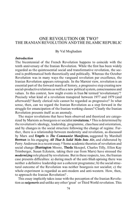 One Revolution Or Two? the Iranian Revolution and the Islamic Republic