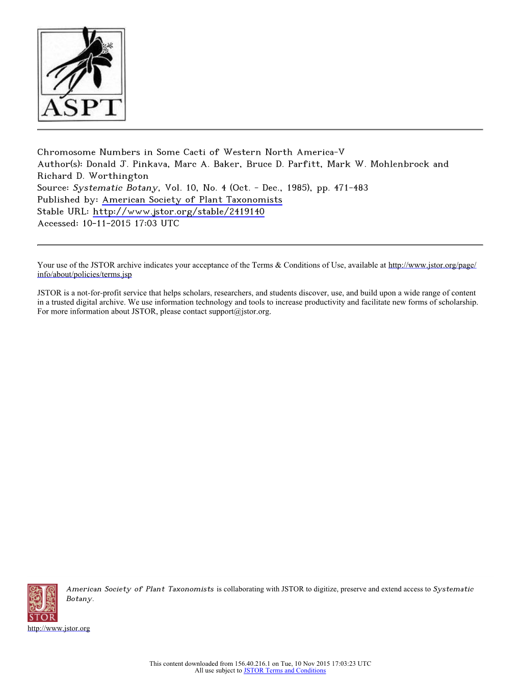 Chromosome Numbers in Some Cacti of Western North America-V Author(S): Donald J