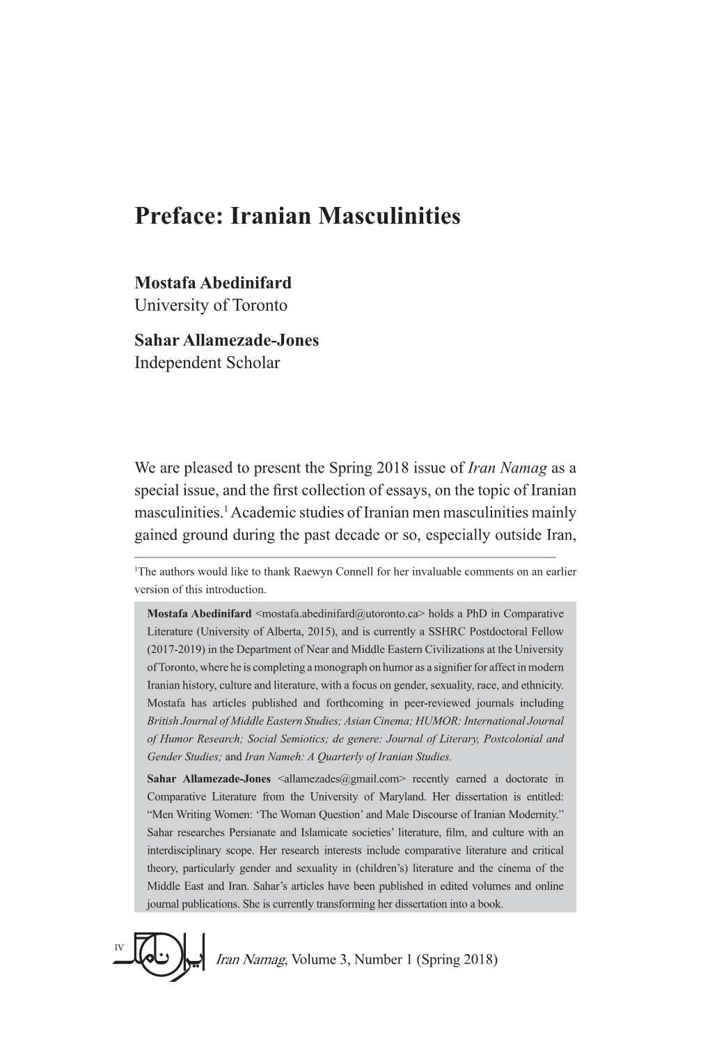 Preface: Iranian Masculinities