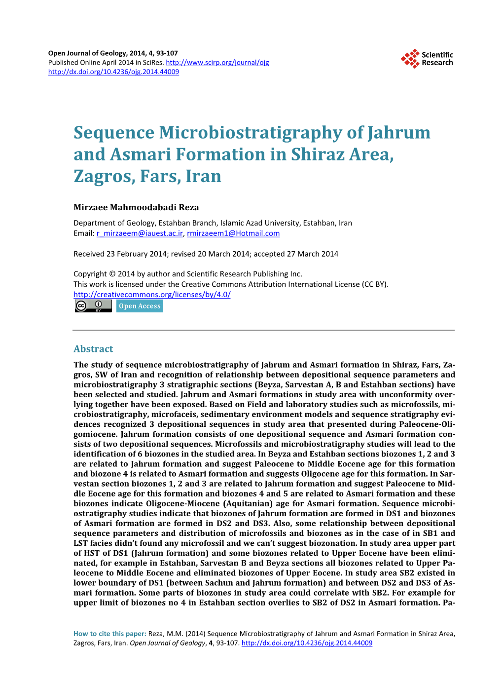 Sequence Microbiostratigraphy of Jahrum and Asmari Formation in Shiraz Area, Zagros, Fars, Iran