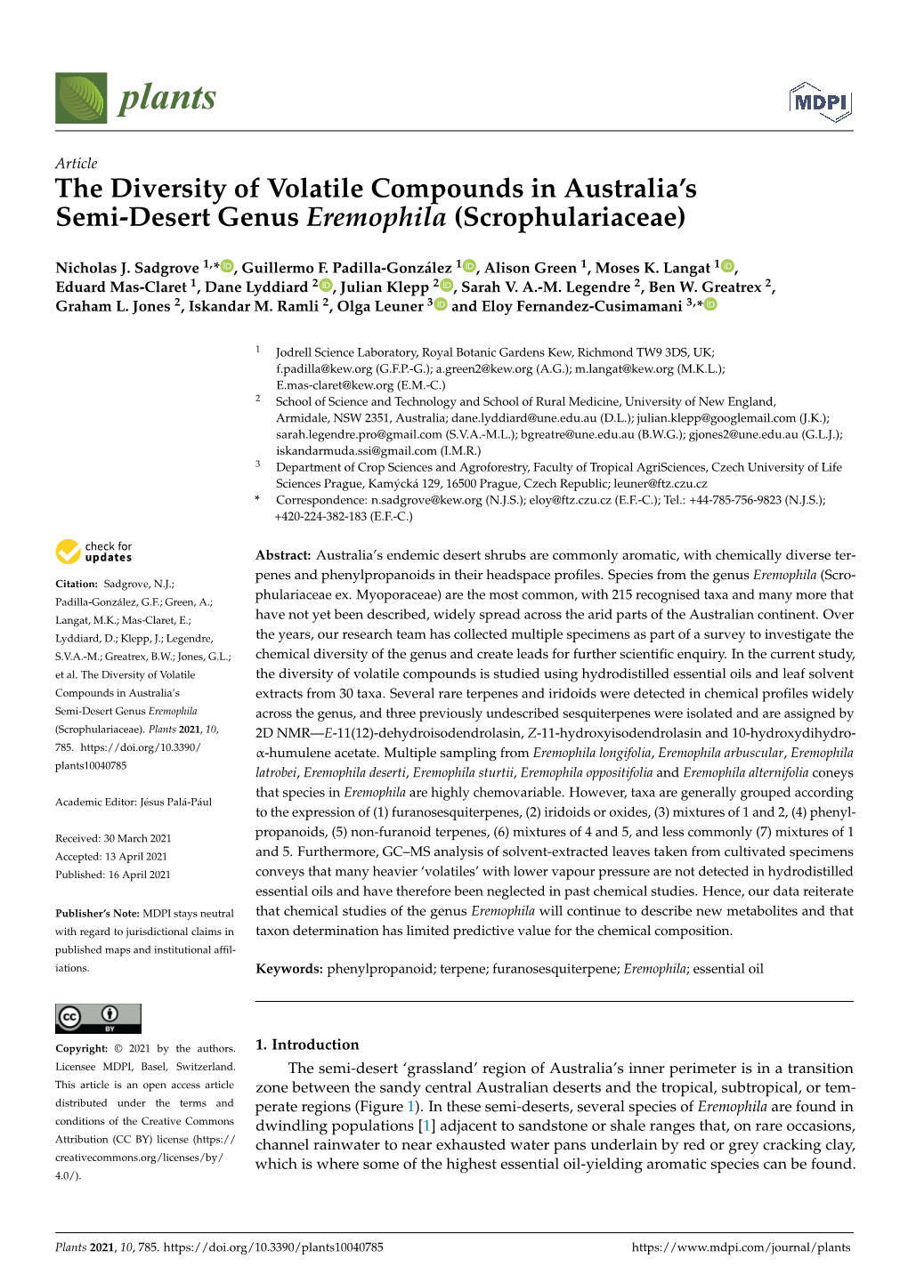 The Diversity of Volatile Compounds in Australia's Semi-Desert Genus