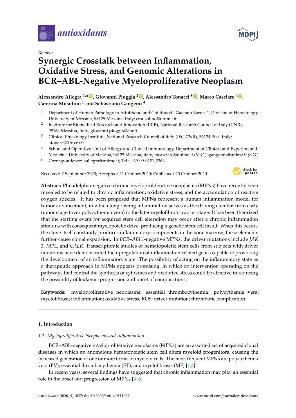 Synergic Crosstalk Between Inflammation, Oxidative Stress