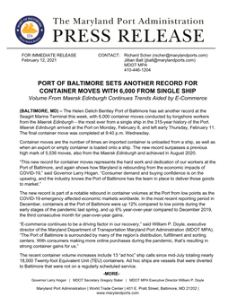 Port of Baltimore Sets Another Record for Container Moves with 6000 from Single Ship