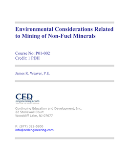 Environmental Considerations Related to Mining of Non-Fuel Minerals