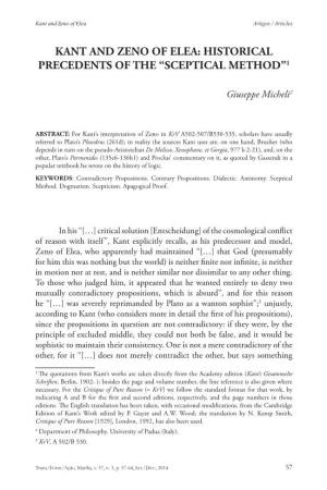 Kant and Zeno of Elea: Historical Precedents of the “Sceptical Method”1