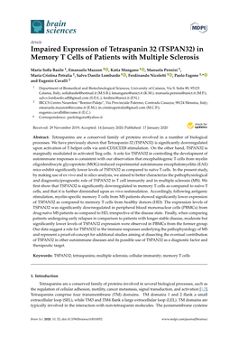Impaired Expression of Tetraspanin 32 (TSPAN32) in Memory T Cells of Patients with Multiple Sclerosis