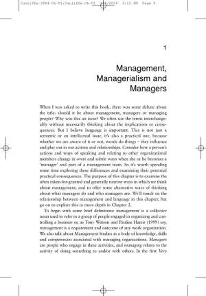 Management, Managerialism and Managers
