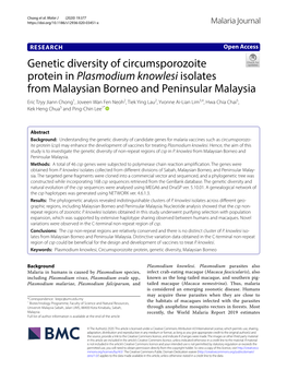 Genetic Diversity of Circumsporozoite Protein In