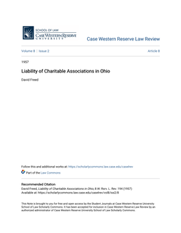 Liability of Charitable Associations in Ohio