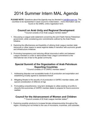 2014 Summer Intern MAL Agenda