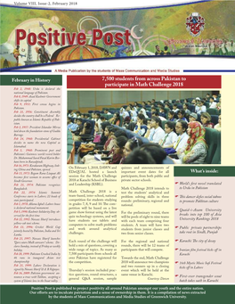 Volume VIII, Issue-2, February 2018 7,500 Students from Across Pakistan to Participate in Math Challenge 2018