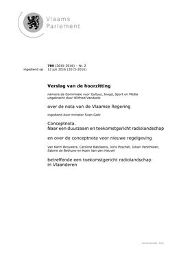 Verslag Van De Hoorzitting Over De Nota Van De Vlaamse Regering