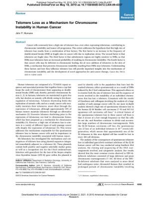 Telomere Loss As a Mechanism for Chromosome Instability in Human Cancer