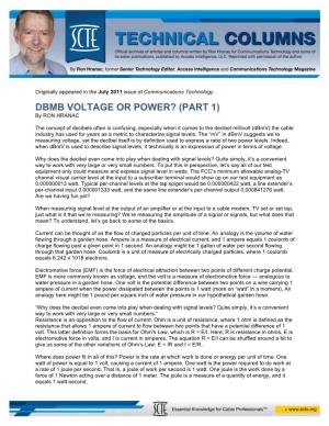 DBMB VOLTAGE OR POWER? (PART 1) by RON HRANAC